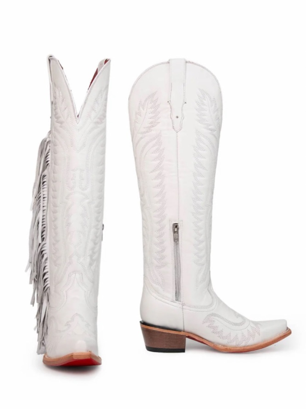 Rock’Em Fringe Over-the-Knee Tall Western Boots in White Leather